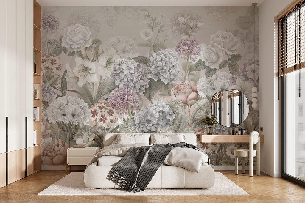 Üppige Gartenblumen in einem Interieur