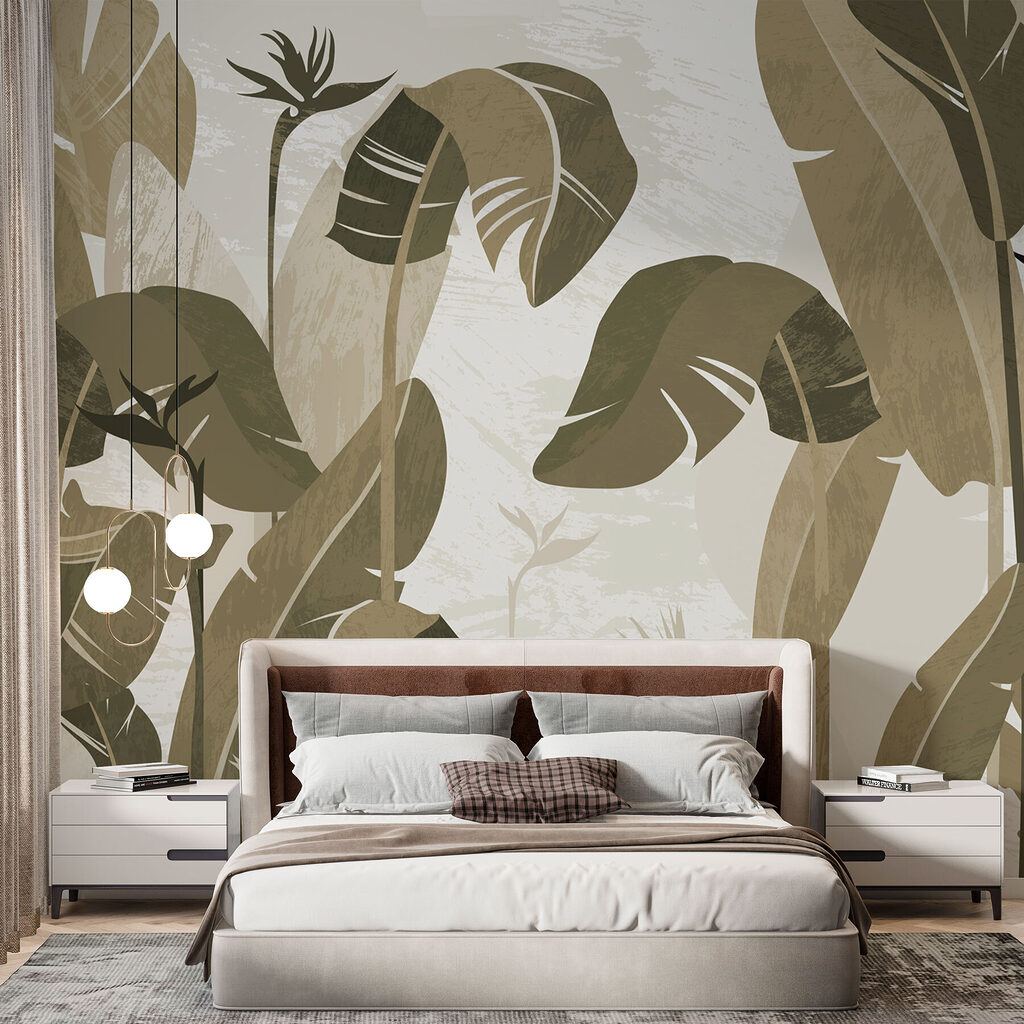 Hohe grafische Blätter in einem Interieur