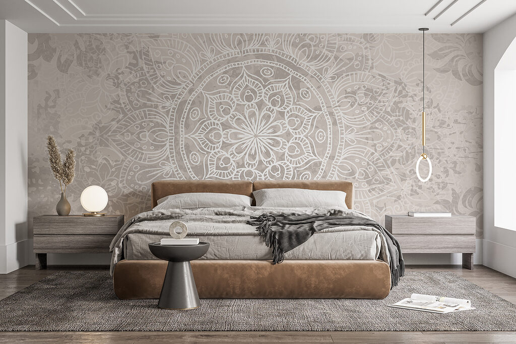 Mandala auf verwittertem Rosa in einem Interieur