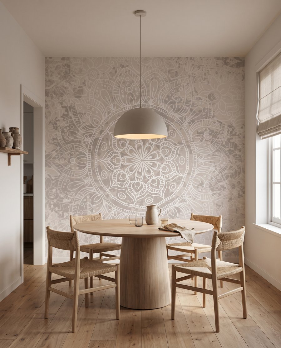 Mandala auf verwittertem Rosa in einem Interieur