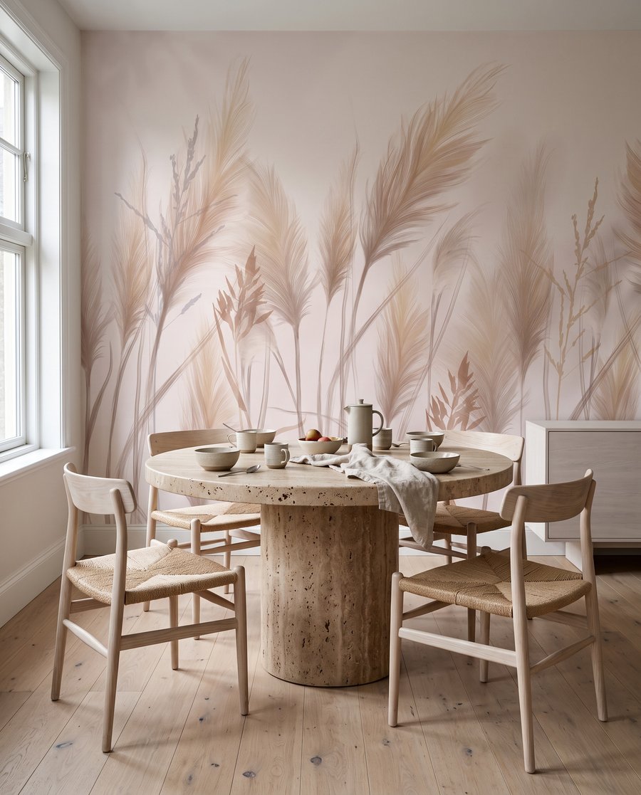 Sandfarbene Rispen auf Weiß in einem Interieur