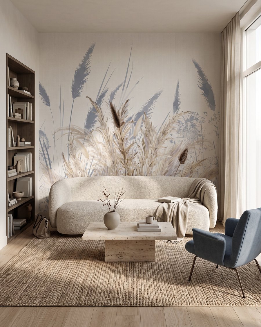 Halme mit blauen Schatten in einem Interieur