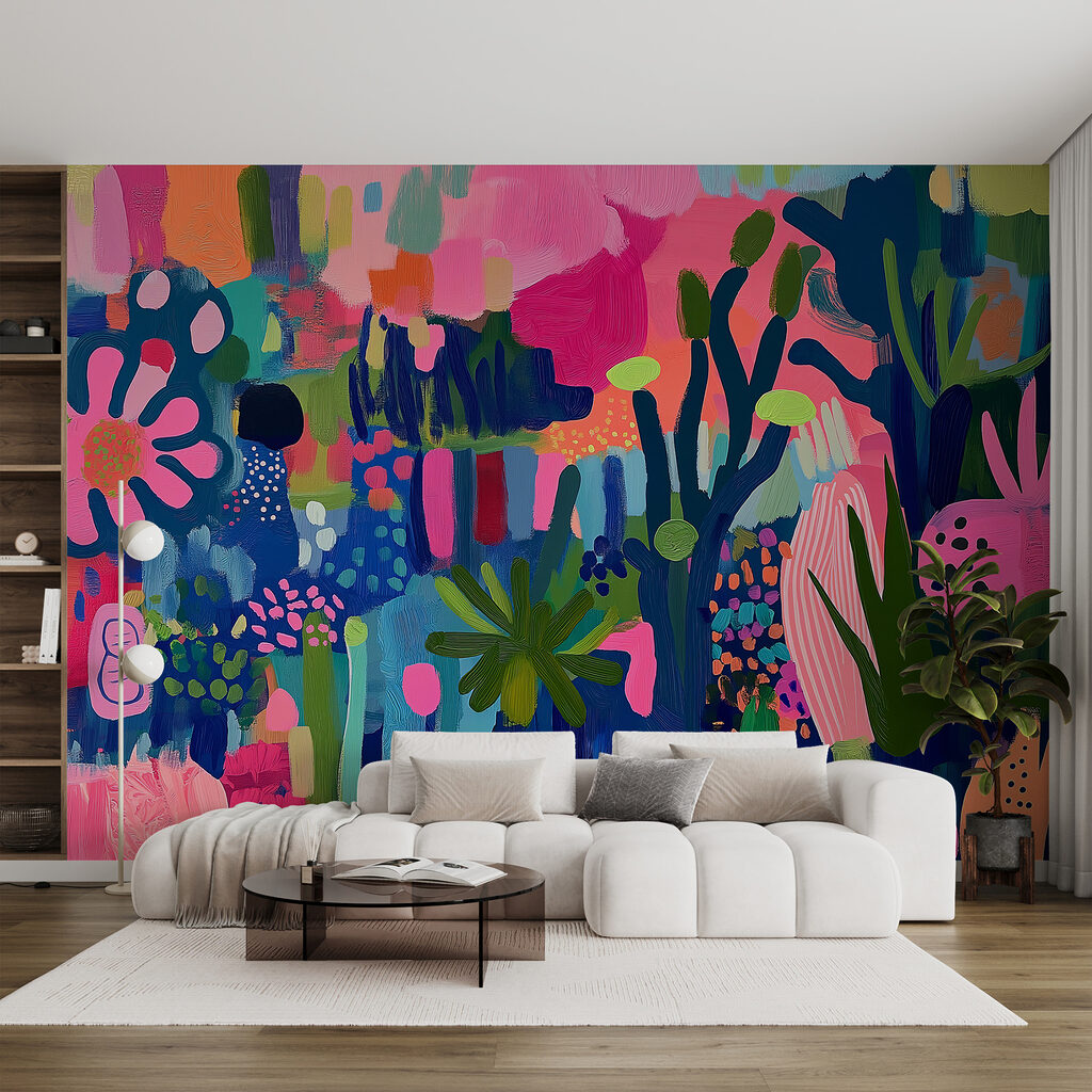 Blütenformen in kräftigen Farben in einem Interieur