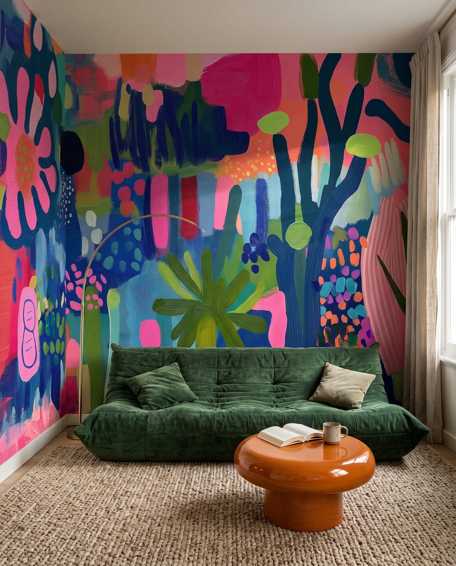 Blütenformen in kräftigen Farben in einem Interieur