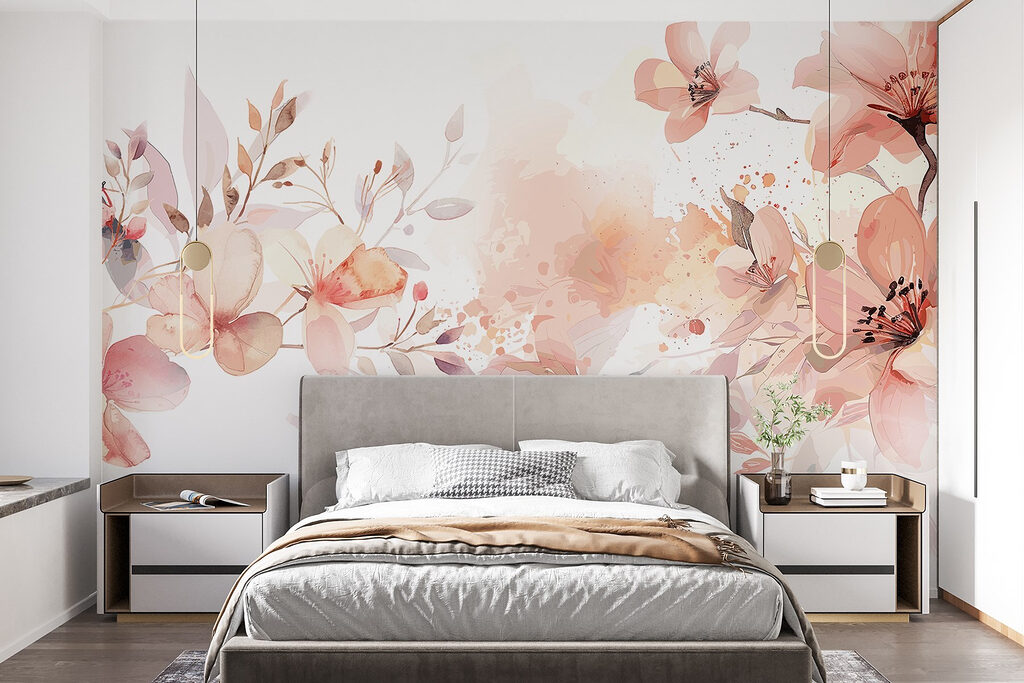 Blütenband mit Farbspritzern in einem Interieur