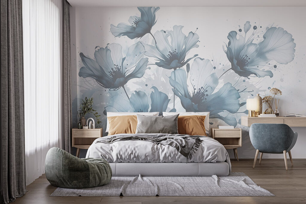 Blumen mit Pinselspritzern in einem Interieur