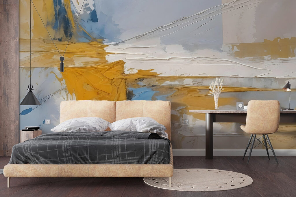 Sich kreuzende Farbflächen in einem Interieur
