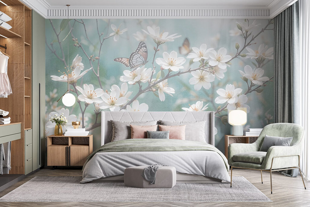 Blüten mit Lichtpunkten in einem Interieur