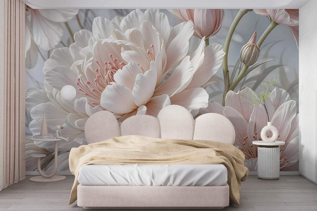 Weiße Blüte mit Rosaschimmer in einem Interieur