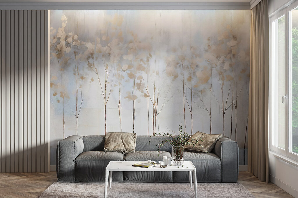 Blütenstiele vor blauen Pinselstrichen — Interieur 2