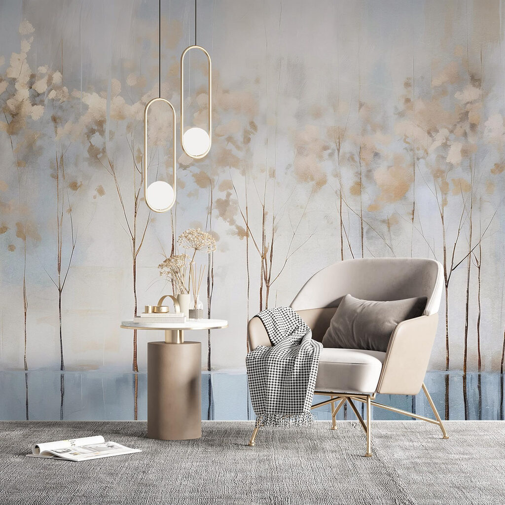 Blütenstiele vor blauen Pinselstrichen — Interieur 3