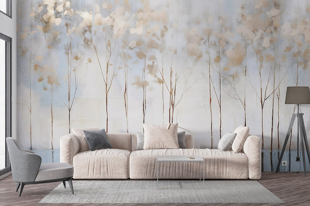 Blütenstiele vor blauen Pinselstrichen — Interieur 4
