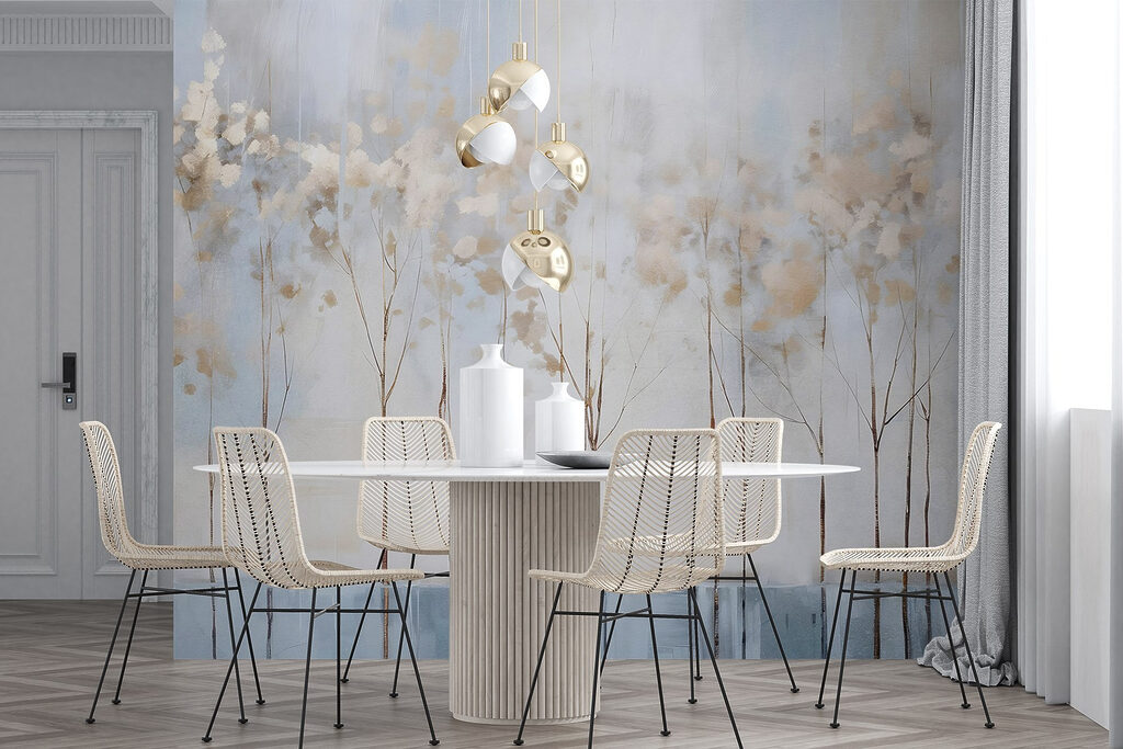 Blütenstiele vor blauen Pinselstrichen — Interieur 5