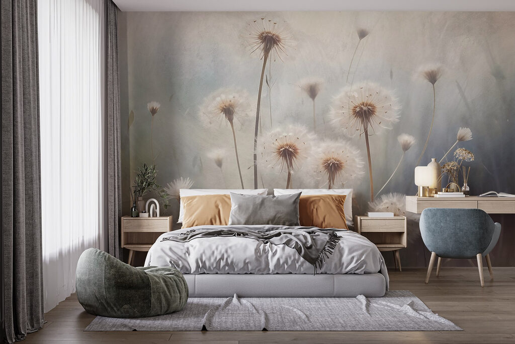 Pusteblumen im Morgendunst in einem Interieur