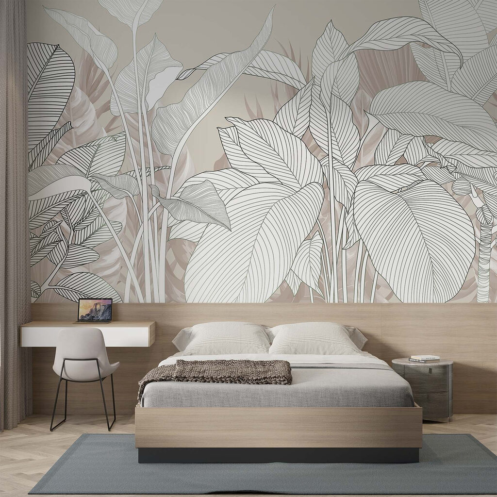 Blätter aus feinen Linien in einem Interieur