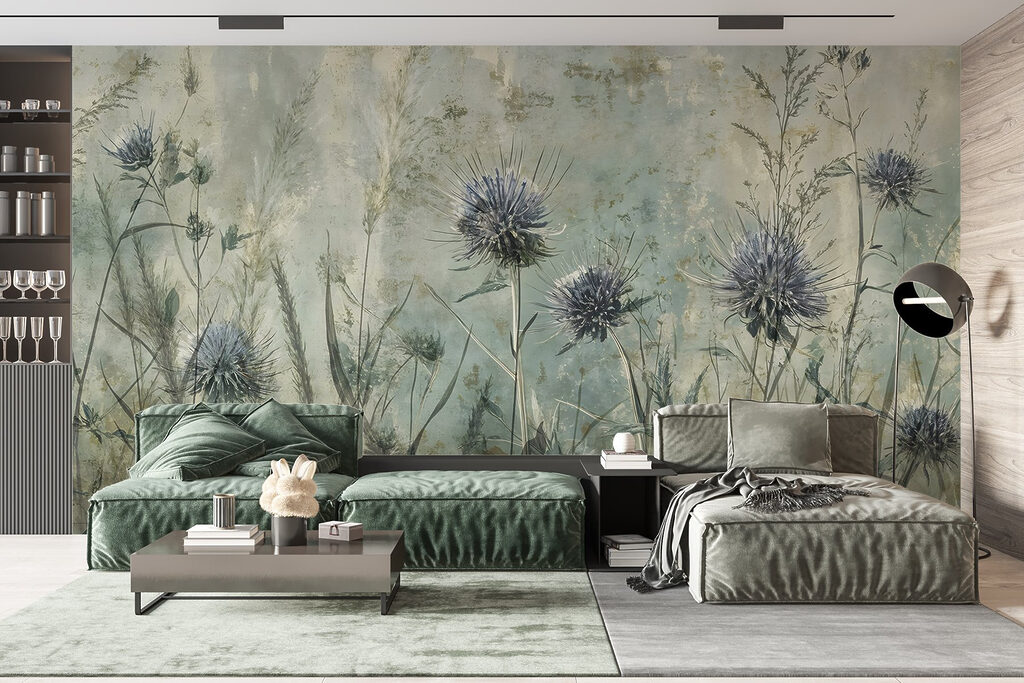 Disteln auf der Wiese in einem Interieur