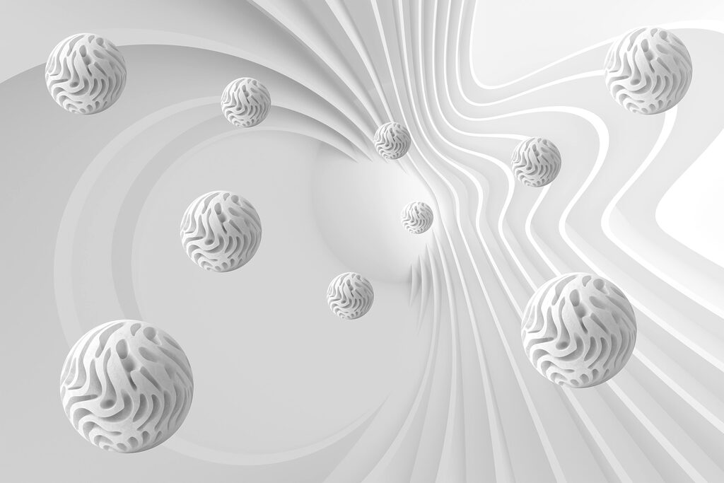 Weiße Kugeln und Wirbel — ganzes Design