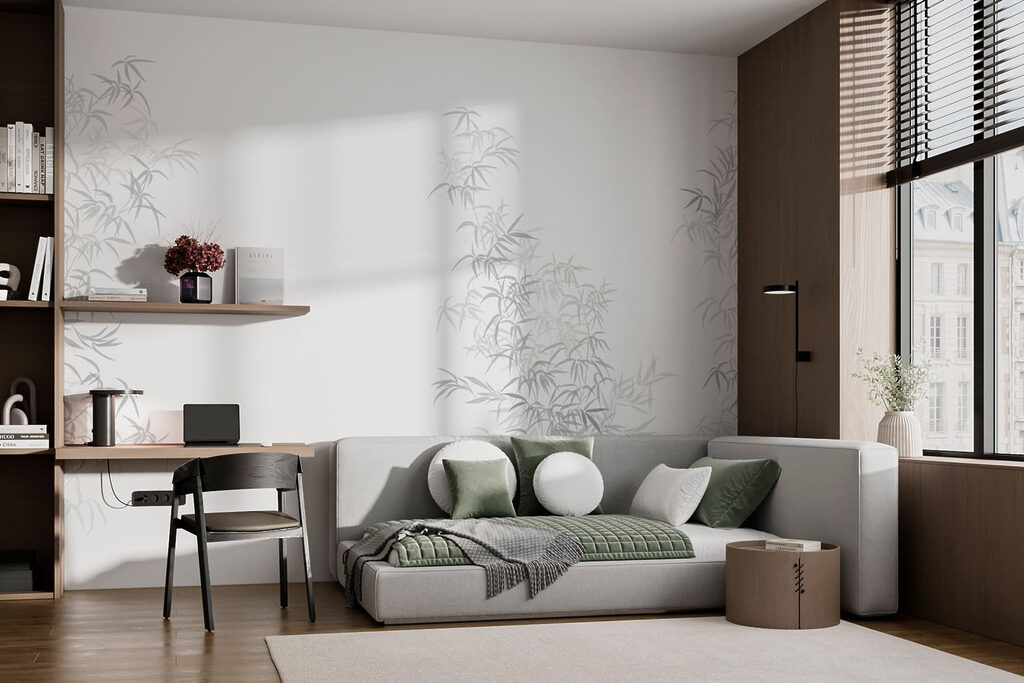 Fein gezeichneter Bambus in einem Interieur