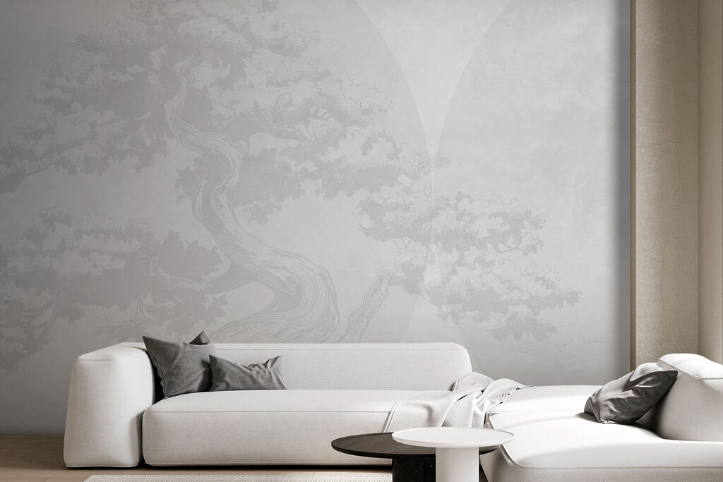 Baum mit gebogenem Stamm in einem Interieur