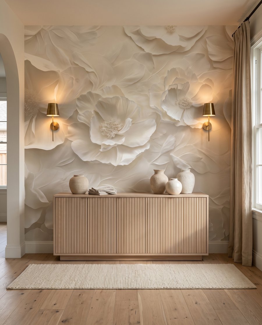 Cremeweiße Blütenwellen in einem Interieur