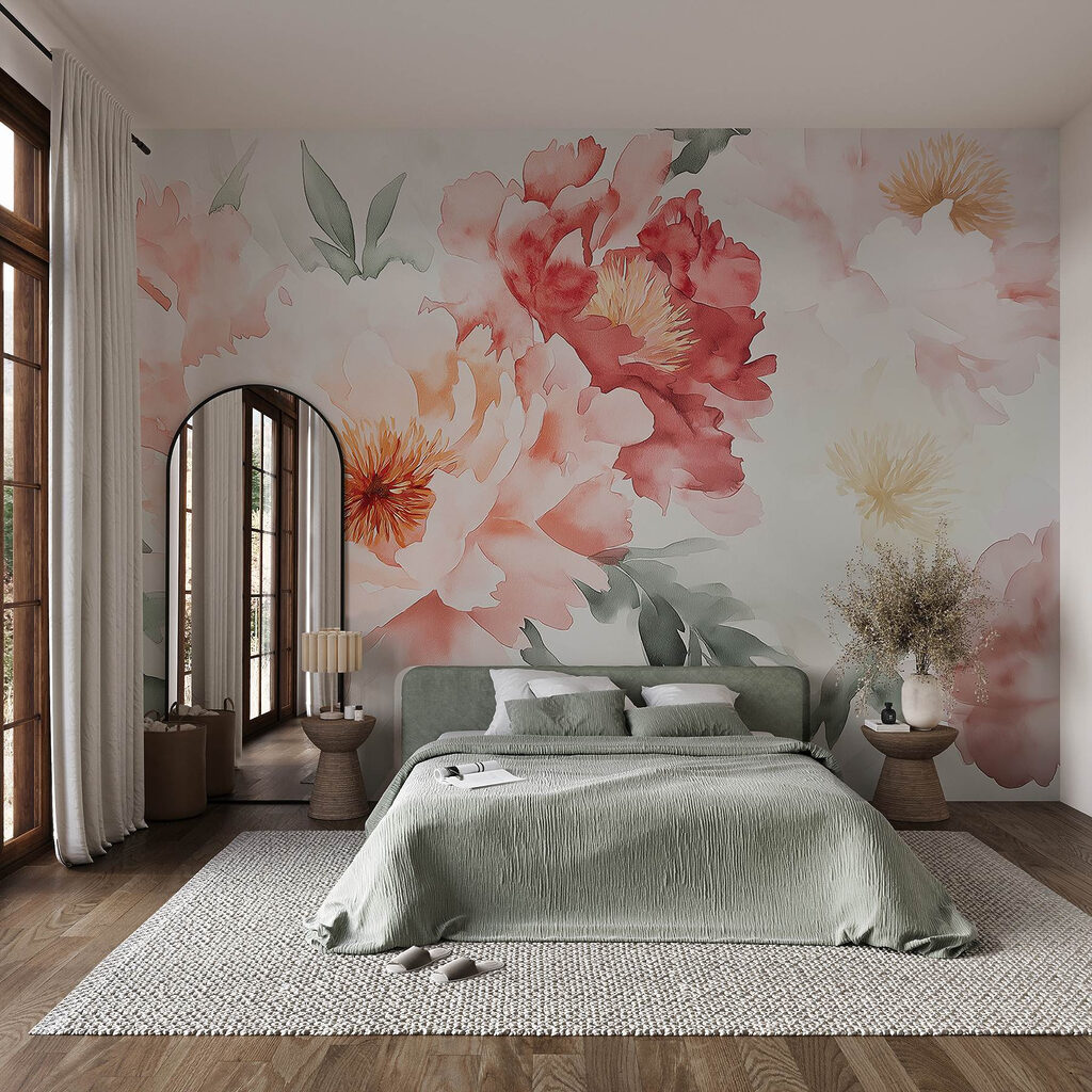 Rosa Aquarellstrauß in einem Interieur