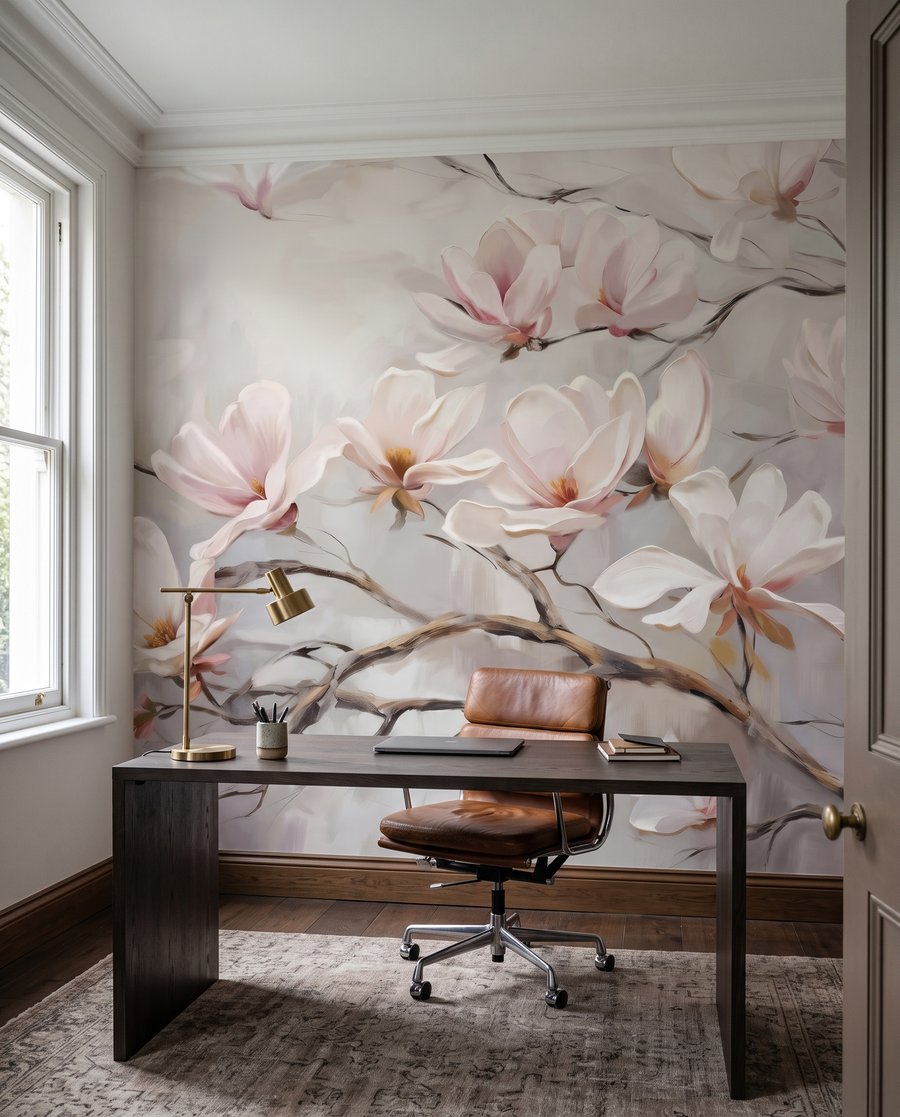 Blühender Magnolienzweig in einem Interieur