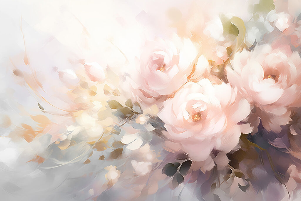 Blüten zwischen Pinseltupfen — ganzes Design