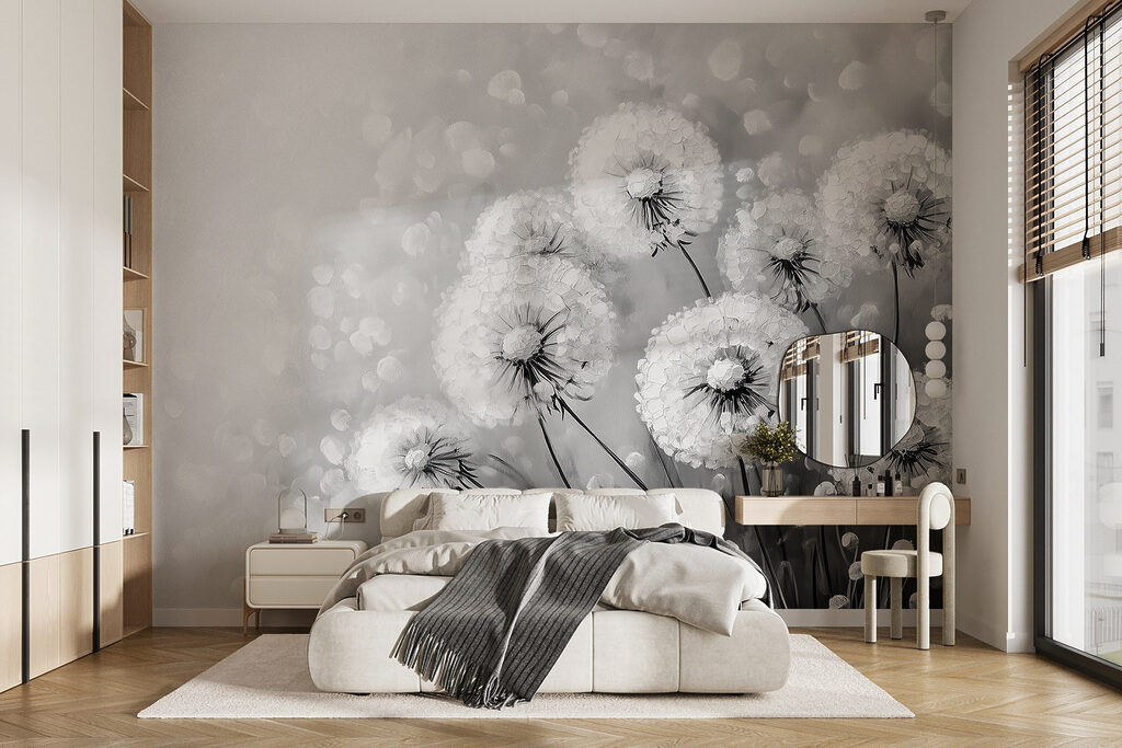 Pusteblumen in Nahaufnahme in einem Interieur