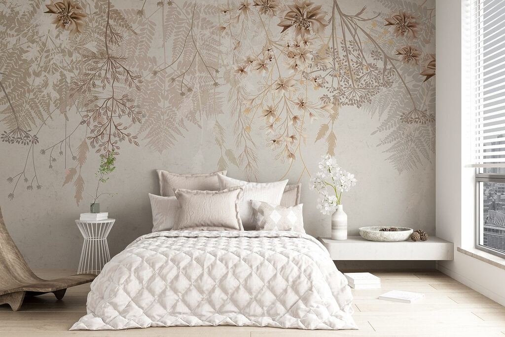 Blütenranken in Sandtönen in einem Interieur