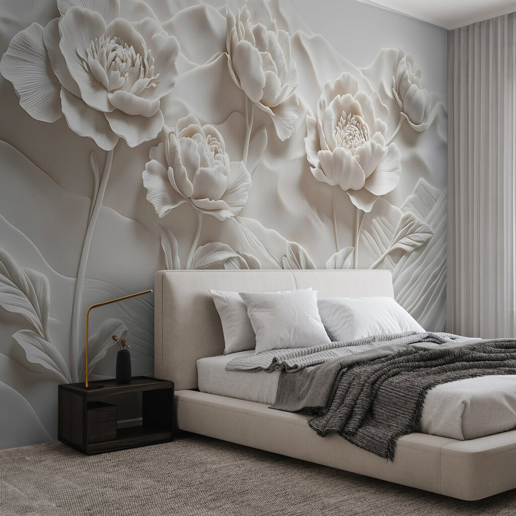 Weißer Blütengarten in einem Interieur