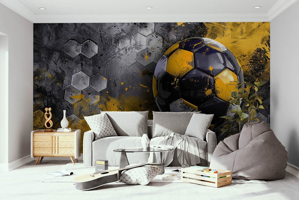 Schwarzer Fußball mit Ocker in einem Interieur