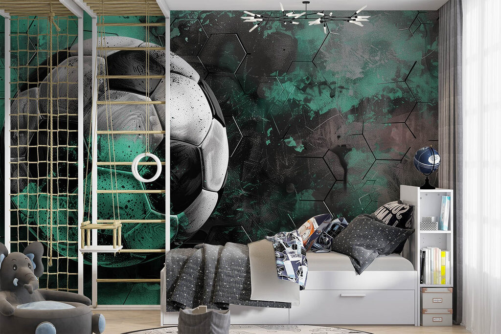 Grüner Fußball im Schatten in einem Interieur
