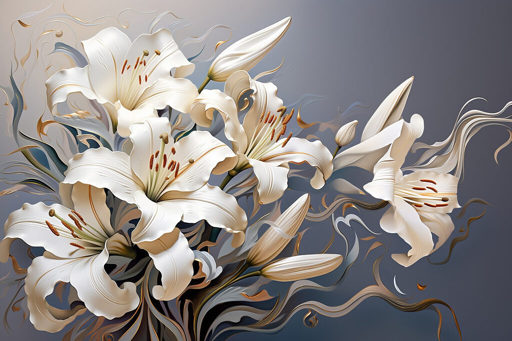 Lilien in Wellenlinien — ganzes Design