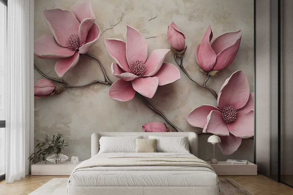 Rosa Blütenzweig in einem Interieur
