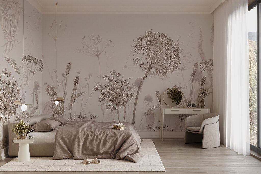 Gräser und Doldenblüten in einem Interieur