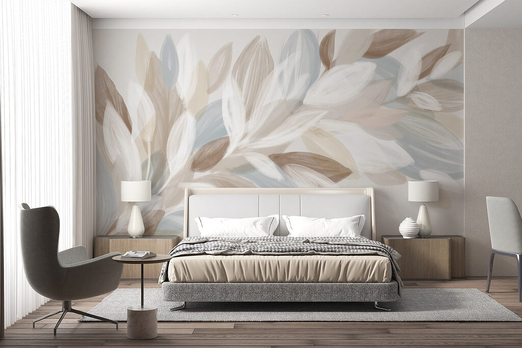 Helle Blätter in Pinselstrichen in einem Interieur