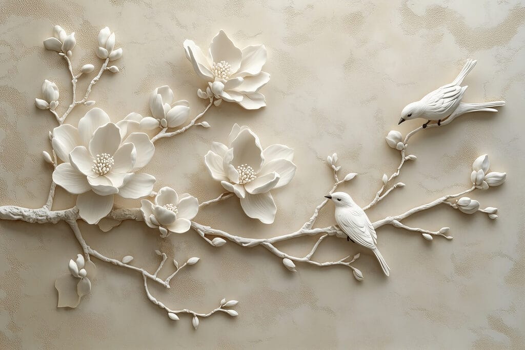 Vogel auf dem Blütenzweig — ganzes Design
