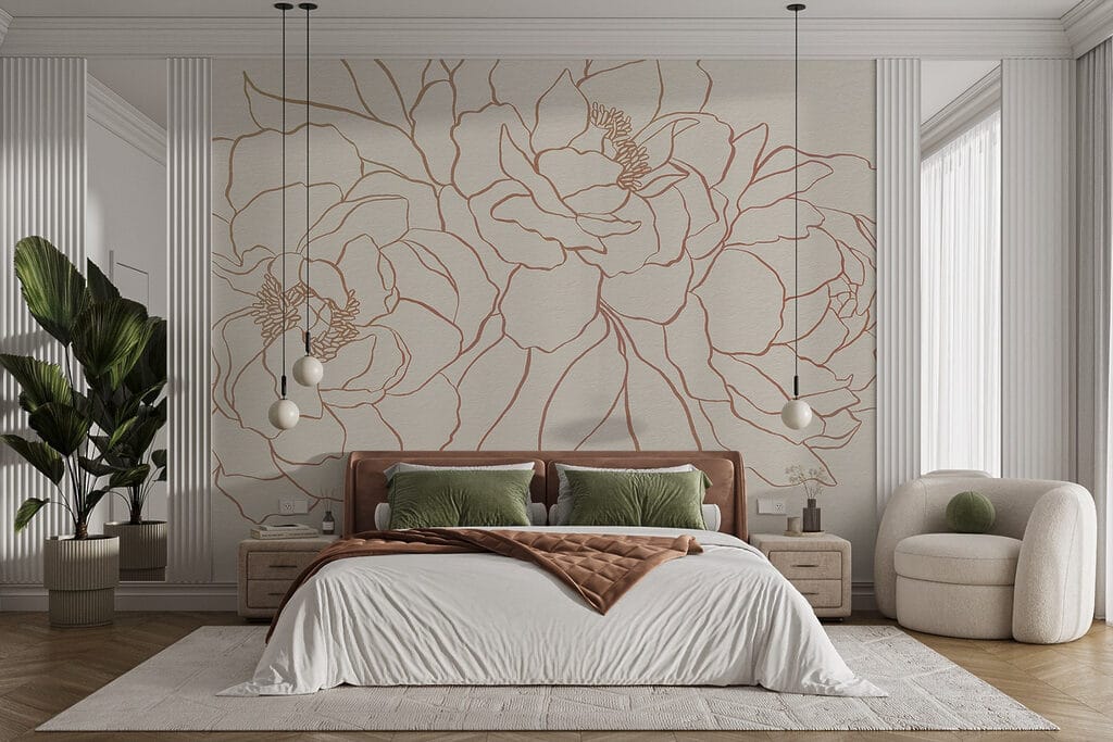 Blüten in feinen Konturen in einem Interieur
