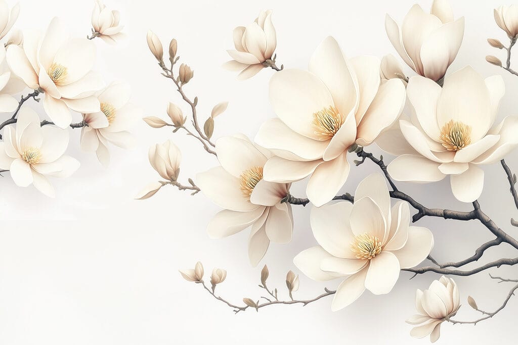 Blüten an schwarzen Ranken — ganzes Design