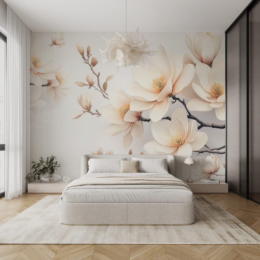 Blüten an schwarzen Ranken in einem Interieur