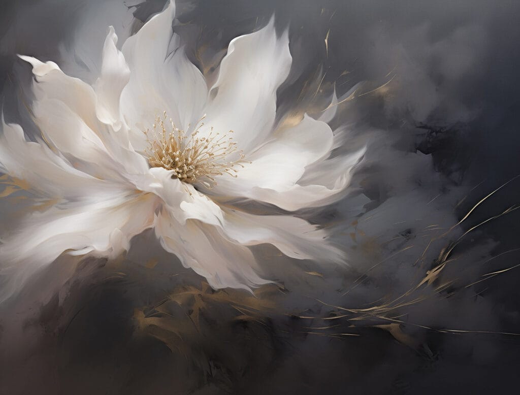 Blüte vor dunklem Grund — ganzes Design
