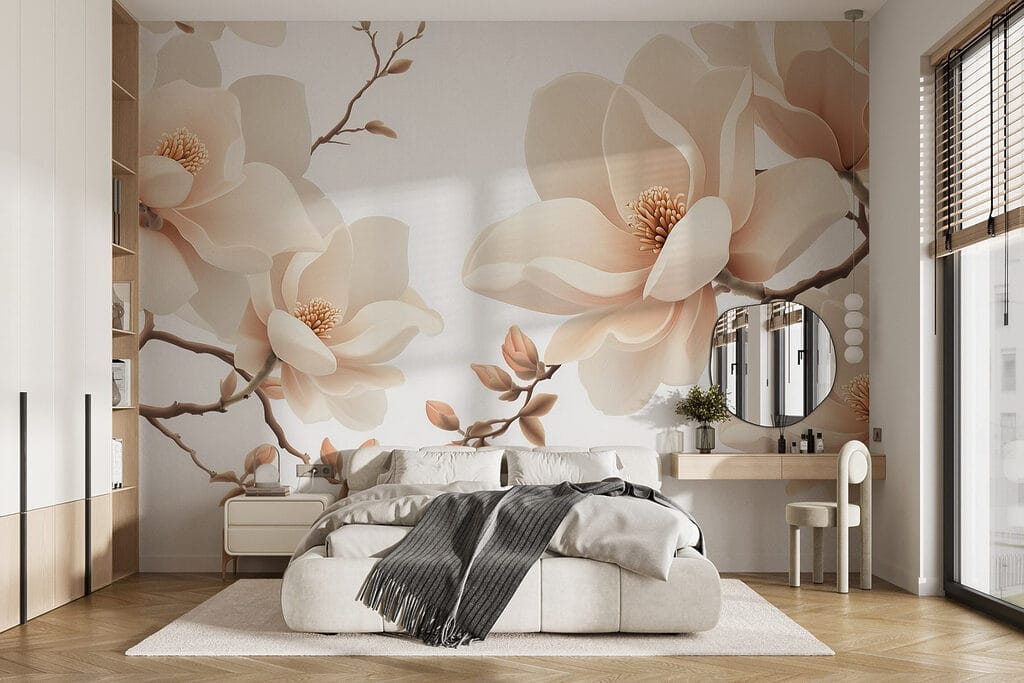 Cremeweiße Blüten an Zweigen in einem Interieur