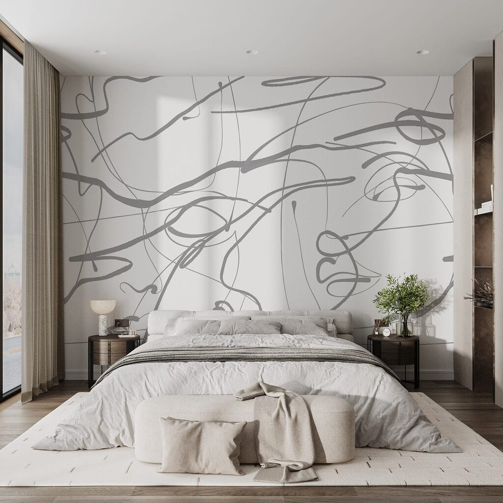 Gesichter aus freien Linien in einem Interieur