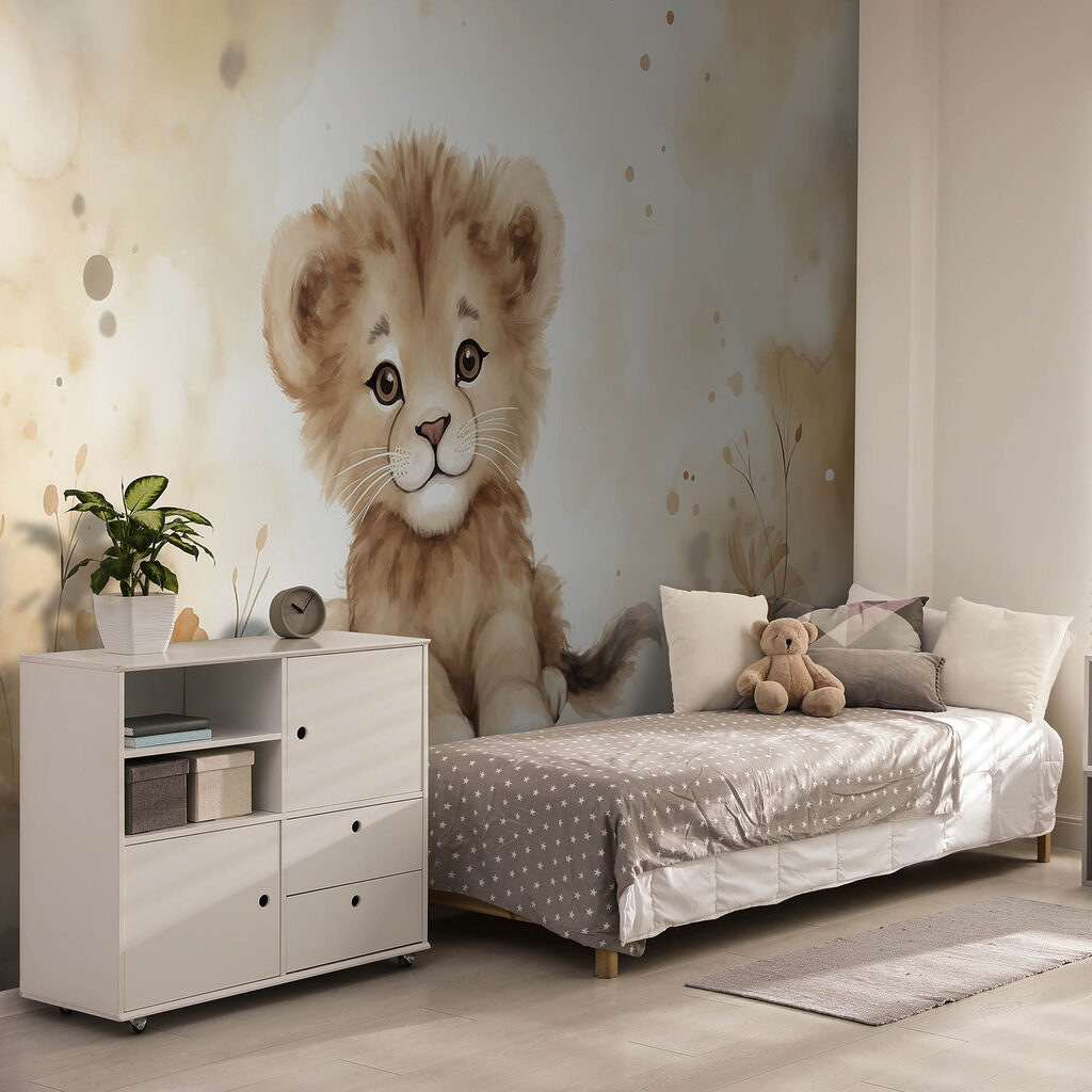 Löwenjunges in Aquarell in einem Interieur