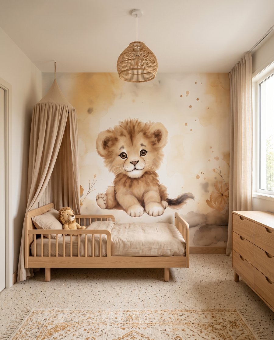 Löwenjunges in Aquarell in einem Interieur