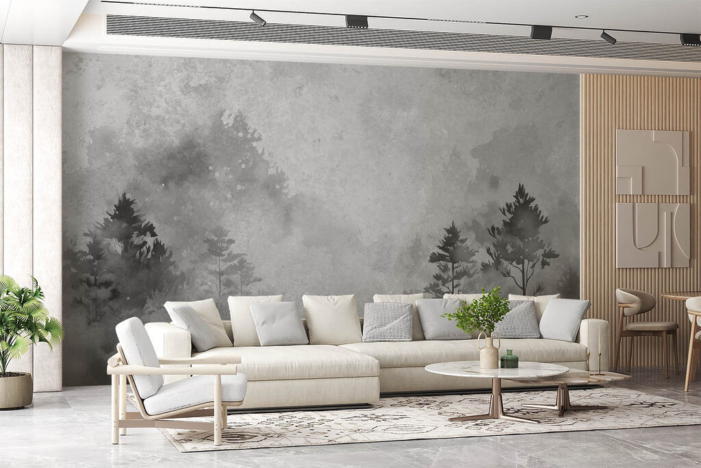 Kiefern im Dunst in einem Interieur