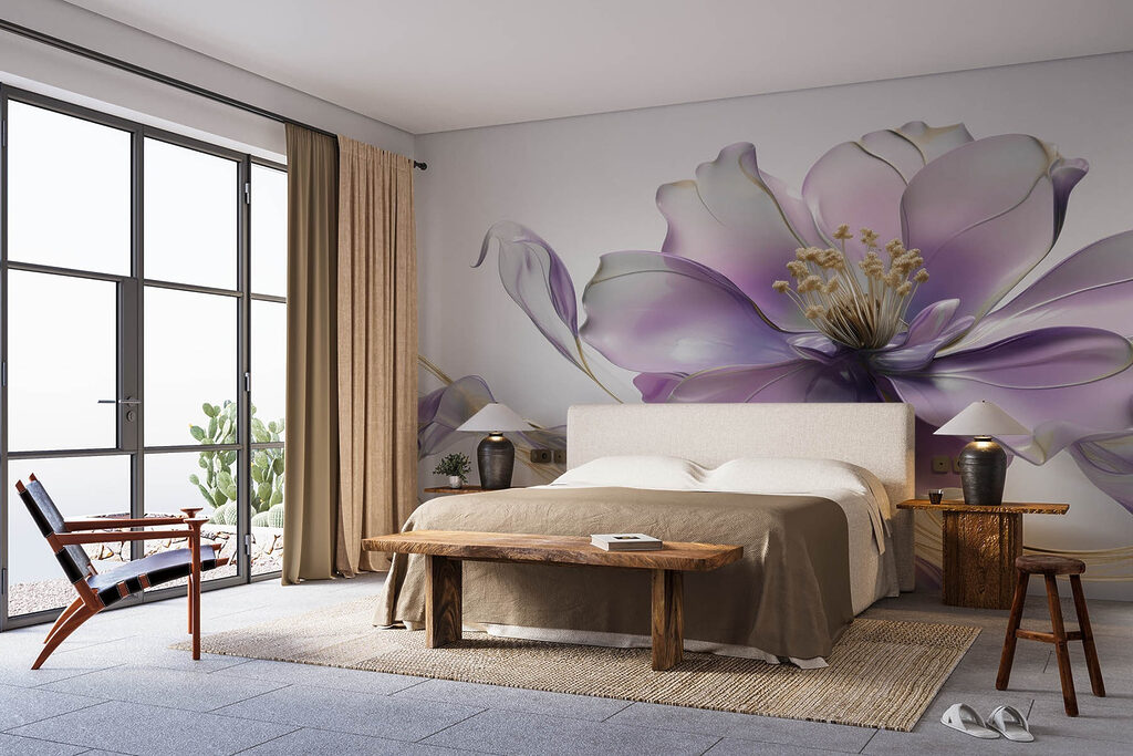 Blüte mit glänzenden Rändern in einem Interieur