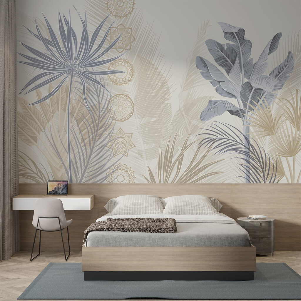 Tropische Formen mit Zierlinien in einem Interieur