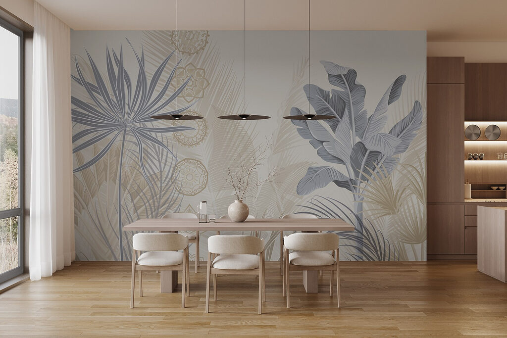 Tropische Formen mit Zierlinien in einem Interieur