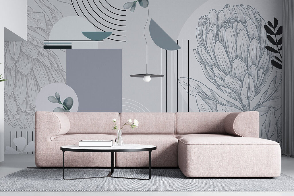 Blüten und Geometrie in einem Interieur